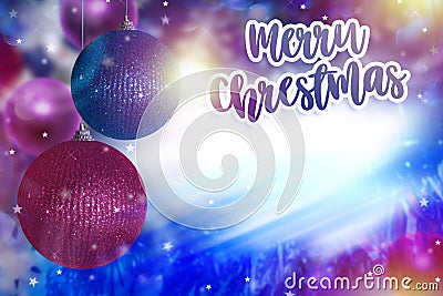 Bright background with Christmas toys for holiday invitations and greeting cards. Stock Photo