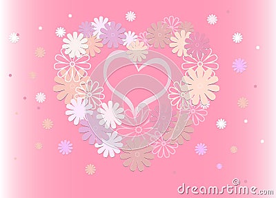 Bright background of colored flowers in the form of a heart. Vector Illustration
