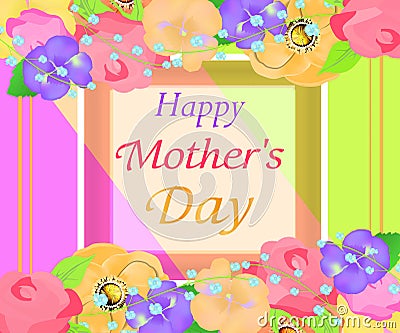 Bright background Mothers day with beautiful flowers greeting card. Design for posters, banners or cards. Vector Vector Illustration