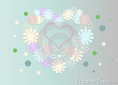 Bright background of multi-colored flowers in the form of a heart. Vector Illustration