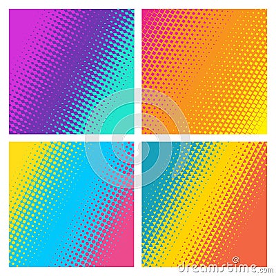 Bright backgrounds collection. Geometric halftone gradients. Minimal design. Vector Illustration