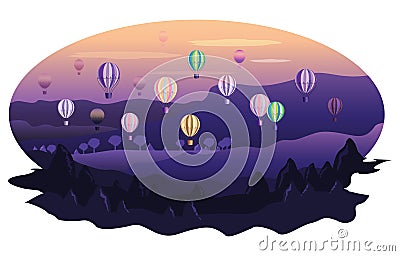 Bright balloons in cappadocia at sunrise Vector Illustration