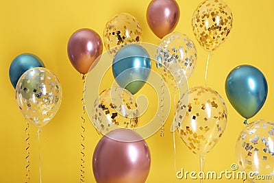 Bright balloons with ribbons Stock Photo