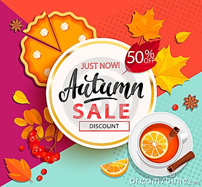 Bright banner for autumn sale. Vector Illustration