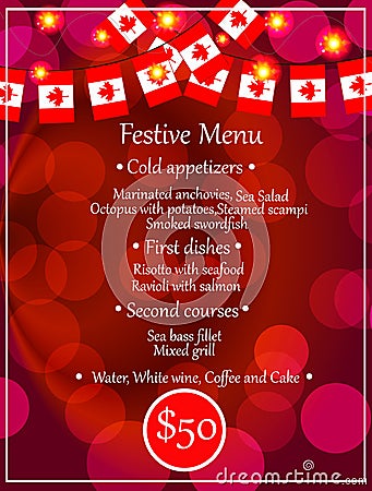 Bright banner festive menu. Blank with approximate menu. Vector Illustration