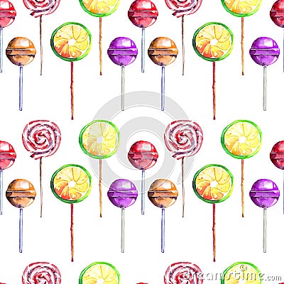 Bright beautiful colorful wonderful delicious tasty yummy summer fresh dessert lemon twisted caramel candies on a sticks vertical Cartoon Illustration