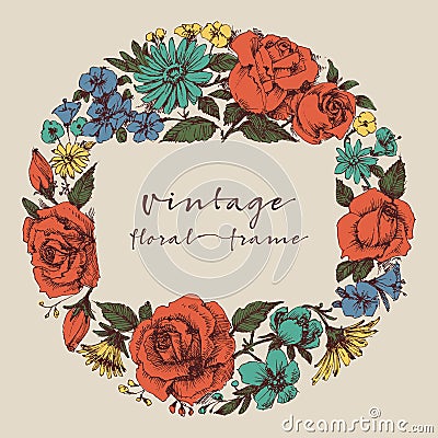 Bright beautiful floral frame with space for text Vector Illustration