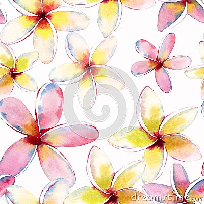 Bright beautiful green floral herbal tropical lovely hawaii cute multicolor summer pattern of a red pink white yellow flowers Stock Photo