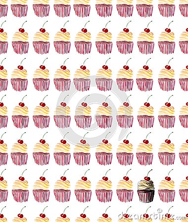 Bright beautiful tender lovely wonderful cute delicious tasty yummy summer dessert cupcakes with red cherry pattern Stock Photo