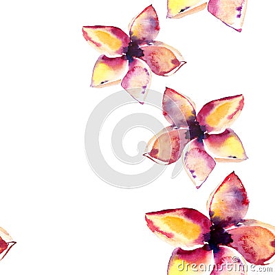 Bright beautiful tender sophisticated lovely tropical hawaii floral summer pattern of a tropic light pink and yellow flowers Cartoon Illustration