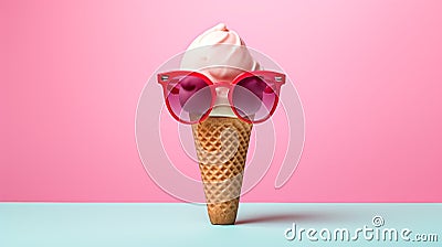 Bright berry ice cream in sunglasses, summer theme. Stock Photo