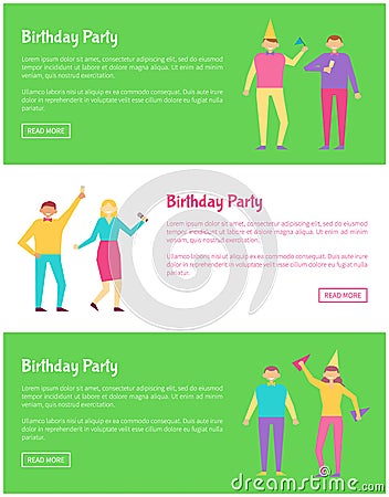 Bright Birthday Party Cards Vector Illustration Vector Illustration