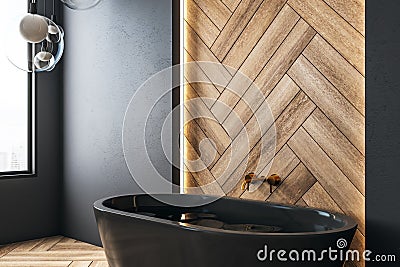 Bright black bathroom interior Stock Photo