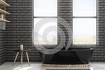 Bright black brick bathroom Stock Photo