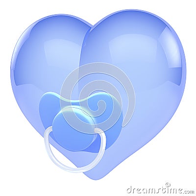 Bright blue heart with baby-soother Stock Photo