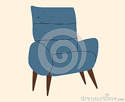 Bright, blue, modern colorful comfortable Armchair. Upholstered furniture for rest and relaxation Vector Illustration