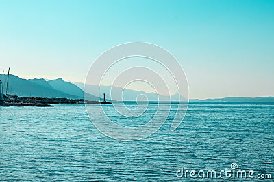 Bright blue morning sunrise on the shore of split Stock Photo