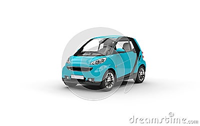 Bright Blue Small Car Stock Photo