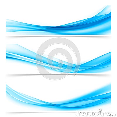 Bright blue soft elegant smoke swoosh air line header collection Vector Illustration