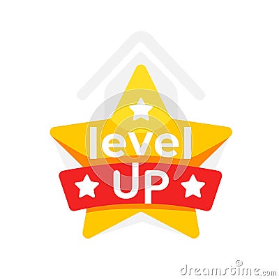 Bright and bold vector badge featuring the words Level Up across a star, perfect for representing achievement, progress Vector Illustration