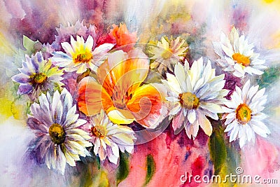 Bright bouquet of spring flowers oil painting. Stock Photo
