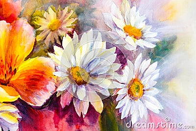 Bright bouquet of spring flowers oil painting. Stock Photo