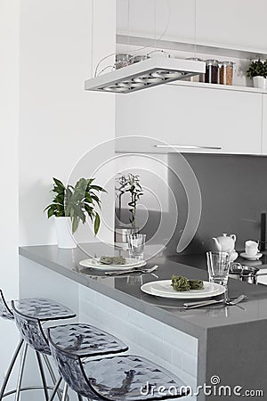 Bright brand new european kitchen Stock Photo