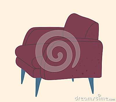 Bright, burgundy, modern colorful comfortable Armchair. Upholstered furniture for rest and relaxation Vector Illustration