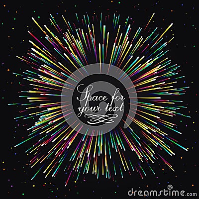 Festive New Year`s salute. A bright burst of festive lights. A flash of fireworks. Glow effect. Vector Illustration