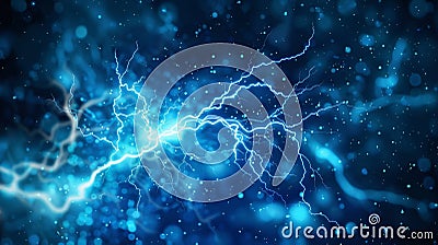 Bright bursts of lightning create vibrant connections between multiple branches of the blockchain enhancing its Stock Photo