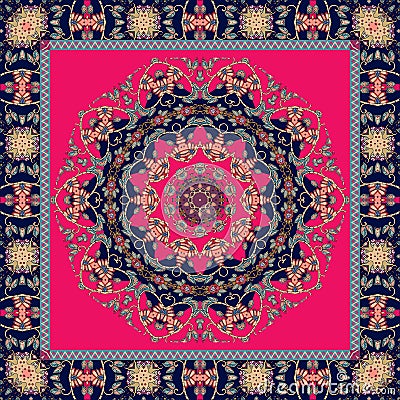 Bright carpet. Lovely tablecloth. Shawl. Bandana. Vector. Boho style. Mandala Vector Illustration