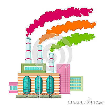 A bright cartoon drawing of a plant with three pipes, from which comes pink, orange and green smoke Stock Photo