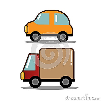 Bright cartoon vehicle concept for job hunting company or delivery system or transportation shipping organization, car shop or ren Stock Photo