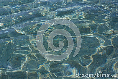 Bright caustics on water surface in blue sea Stock Photo