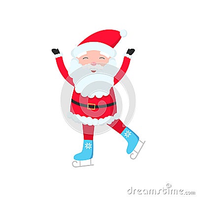 Bright and cheerful Santa Claus is skating and congratulating everyone on the New Year Cartoon Illustration