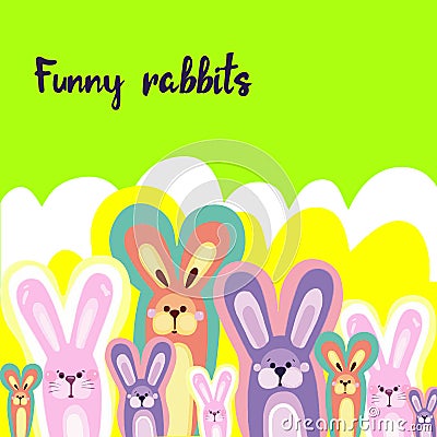 Bright children`s background with multi-colored rabbits Stock Photo