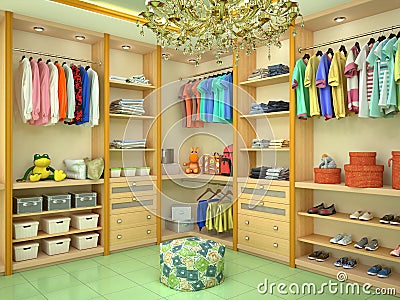 Bright children`s dressing room. Cartoon Illustration