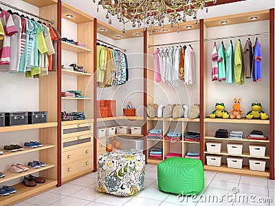 Bright children`s dressing room. Cartoon Illustration