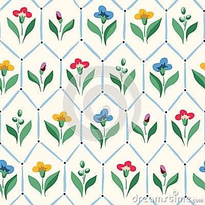 Bright Chintz Romantic Meadow Wildflowers Vector Seamless Pattern Stock Photo