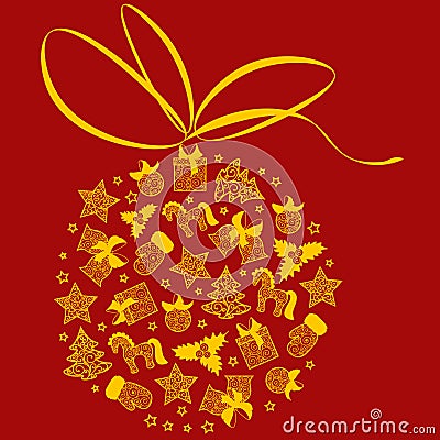 Bright Christmas illustration. White Christmas toys. Stock Photo