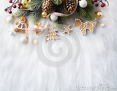 Bright Christmas; Holidays background with Xmas decoration and C Stock Photo