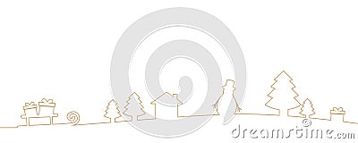 Bright christmas landscape border line drawing Vector Illustration