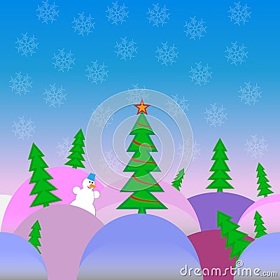 Bright Christmas landscape Cartoon Illustration