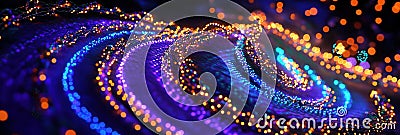 Bright Christmas lights twirl in spiral patterns, creating an enchanting display that captivates viewers during the Stock Photo