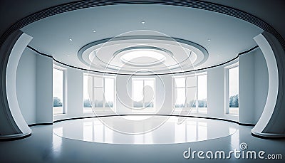 Bright circular open plan interior with sunlight, illustration ai generative Cartoon Illustration