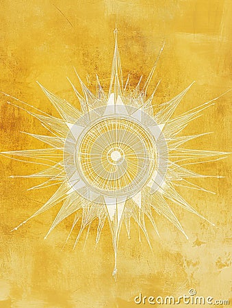 Bright circular design with sharp rays on a yellow background. Generative AI Stock Photo