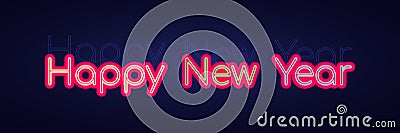 Bright color text Happy New Year on a dark background. Isolated congratulations on the holiday. Bright pink lining. Vector Illustration