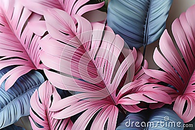 Bright color tropical leaves against a blue sky. Pastel tone background Stock Photo