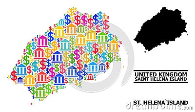 Vector Mosaic Map of Saint Helena Island of Bank and Money Icons Vector Illustration