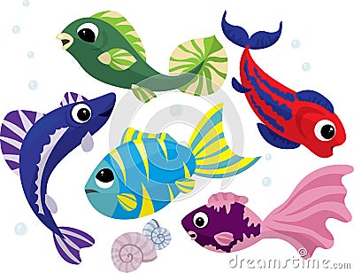 Bright colored cartoon fishes set Vector Illustration